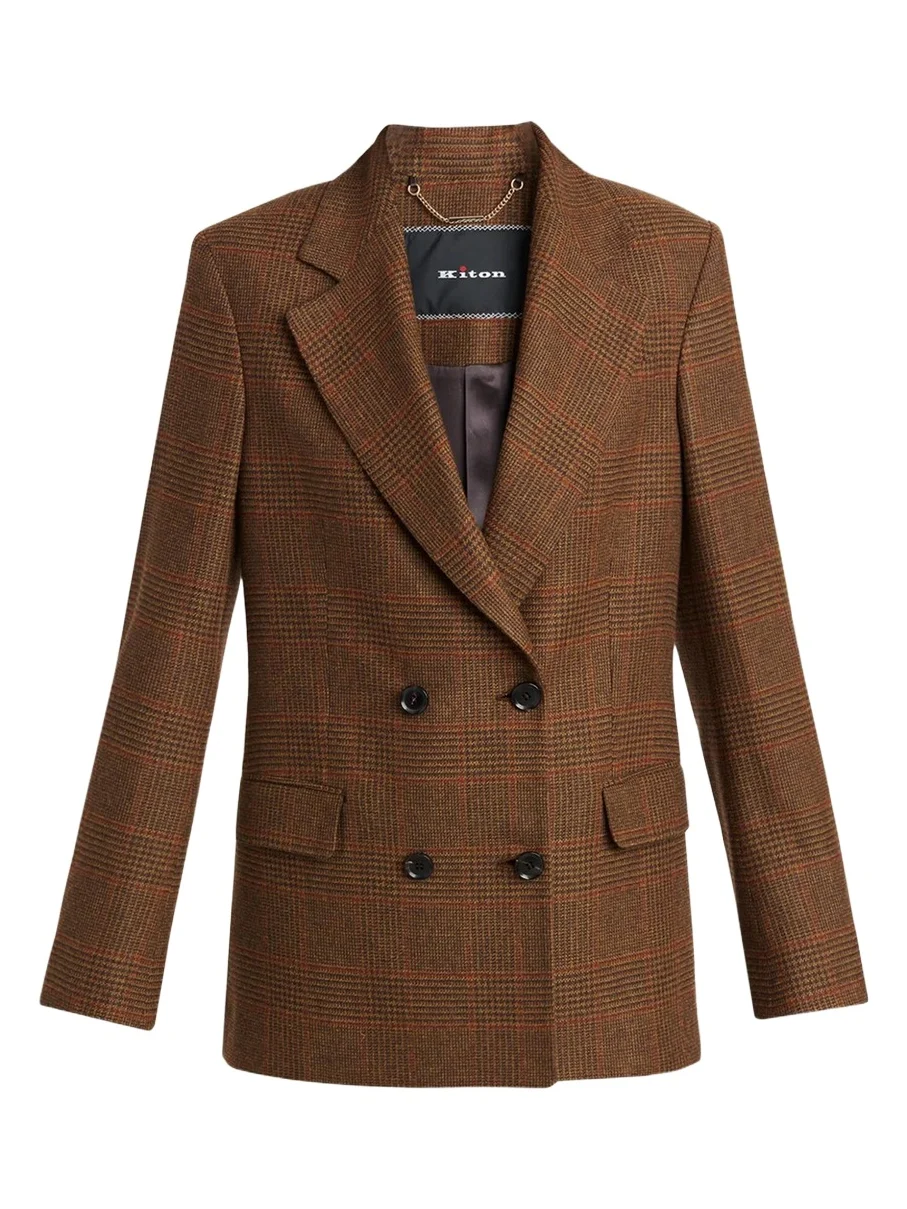 Kiton Prince of Wales Check Cashmere Double-Breasted Jacket