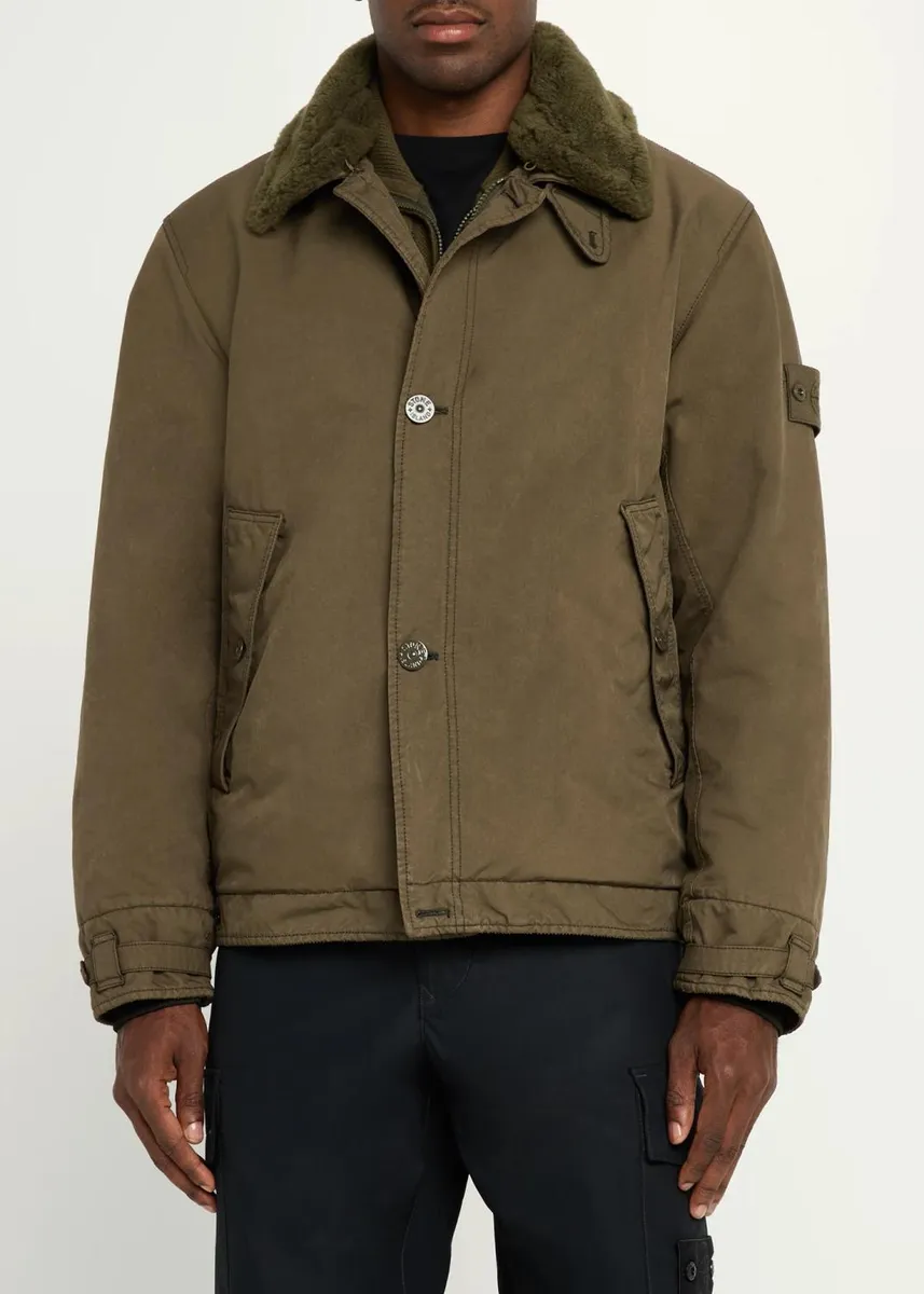 Stone Island Men's Shearling-Collar Military Jacket | Thumbnail 4