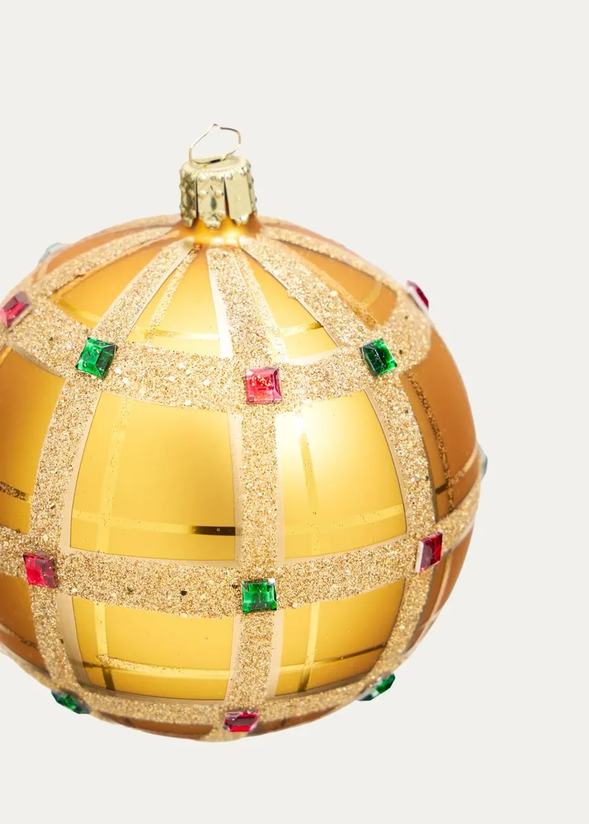 Bergdorf Goodman Stone Plaid Gold Ball Christmas Ornament | Thumbnail 2 Bergdorf Goodman Stone Plaid Gold Ball Christmas Ornament | Thumbnail 2