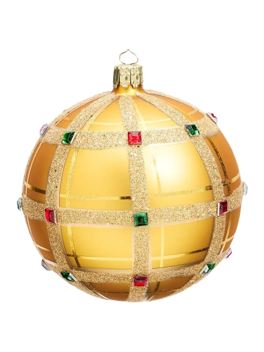Stone Plaid Gold Ball Christmas Ornament Stone Plaid Gold Ball Christmas Ornament