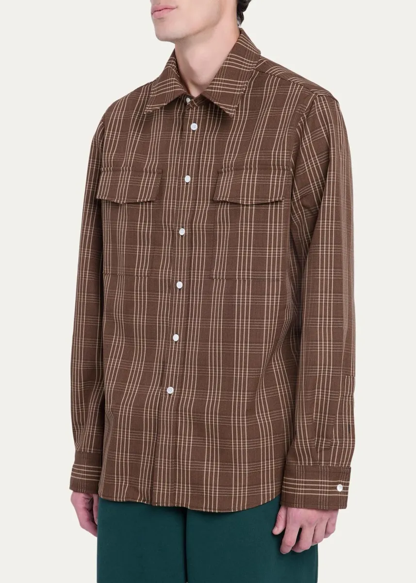 AMI PARIS Men's Plaid Wool Flannel Button-Front Shirt | Thumbnail 4 AMI PARIS Men's Plaid Wool Flannel Button-Front Shirt | Thumbnail 4