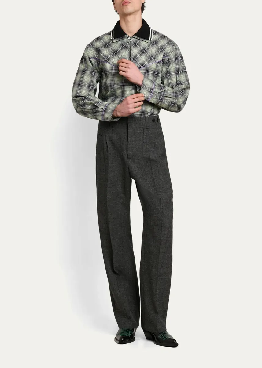 Marni Men's Pleated Wool Wide-Leg Trousers | Thumbnail 2