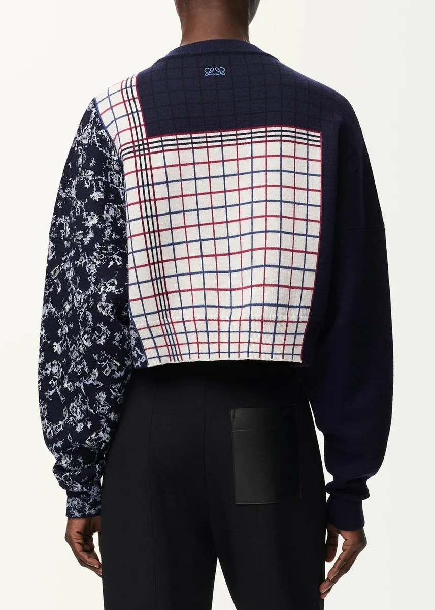 Loewe Patchwork Check Wool-Blend Crop Sweater | Thumbnail 3 Loewe Patchwork Check Wool-Blend Crop Sweater | Thumbnail 3