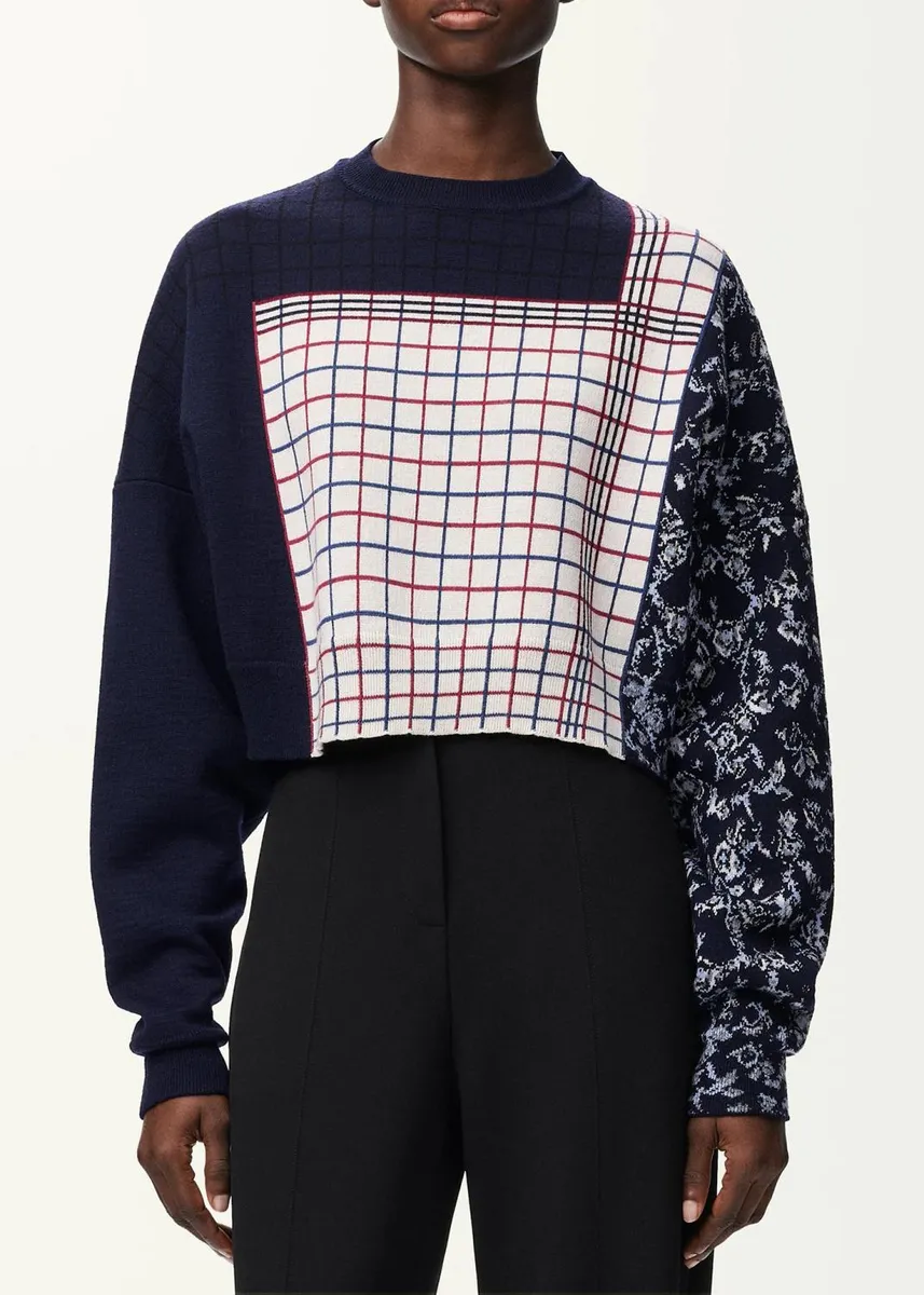 Loewe Patchwork Check Wool-Blend Crop Sweater | Thumbnail 4 Loewe Patchwork Check Wool-Blend Crop Sweater | Thumbnail 4