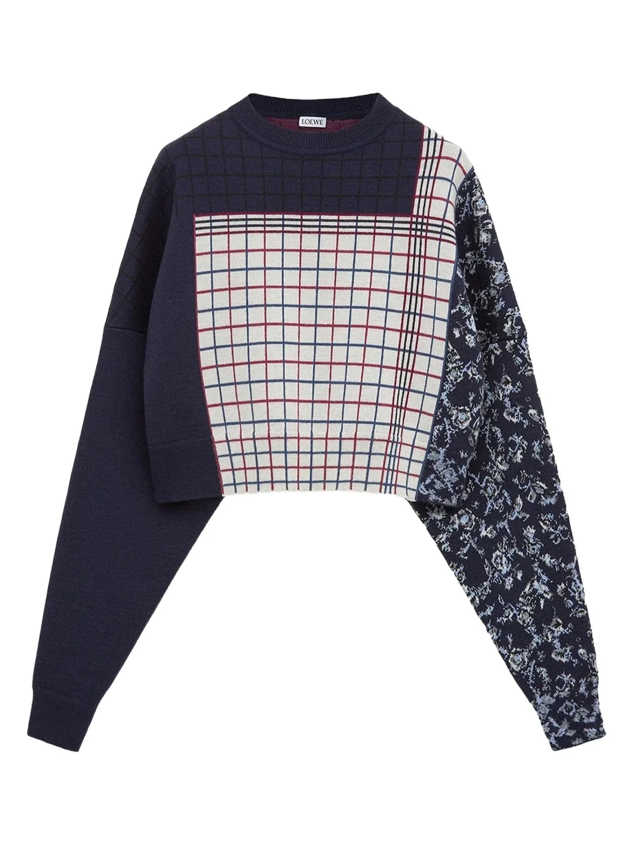 Patchwork Check Wool-Blend Crop Sweater Patchwork Check Wool-Blend Crop Sweater