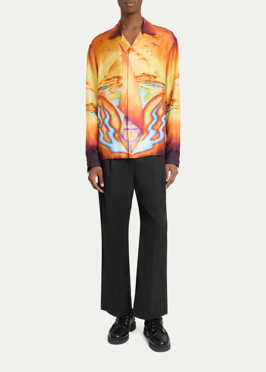 Casablanca Men's Printed Silk Camp Shirt | Thumbnail 2