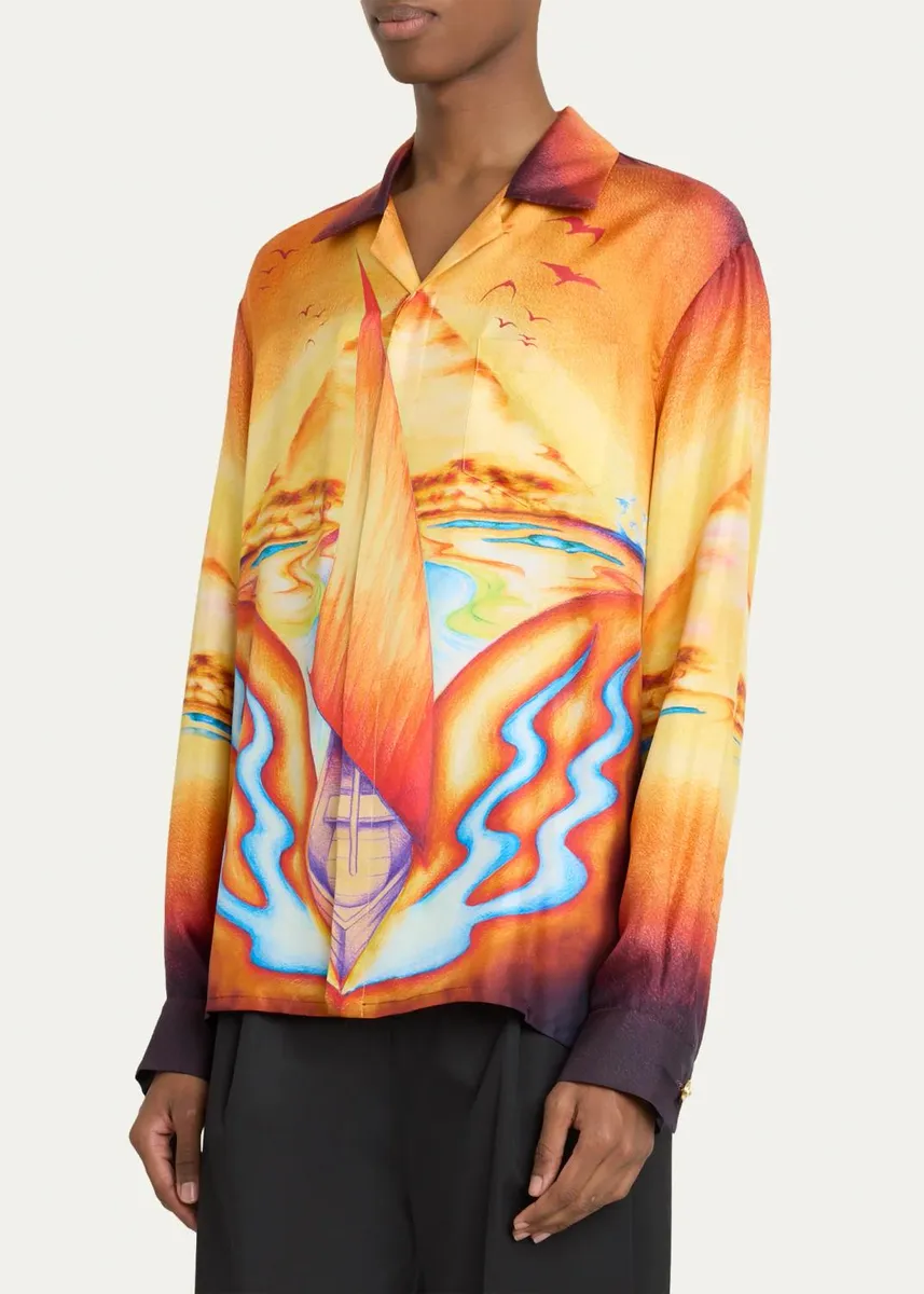 Casablanca Men's Printed Silk Camp Shirt | Thumbnail 4