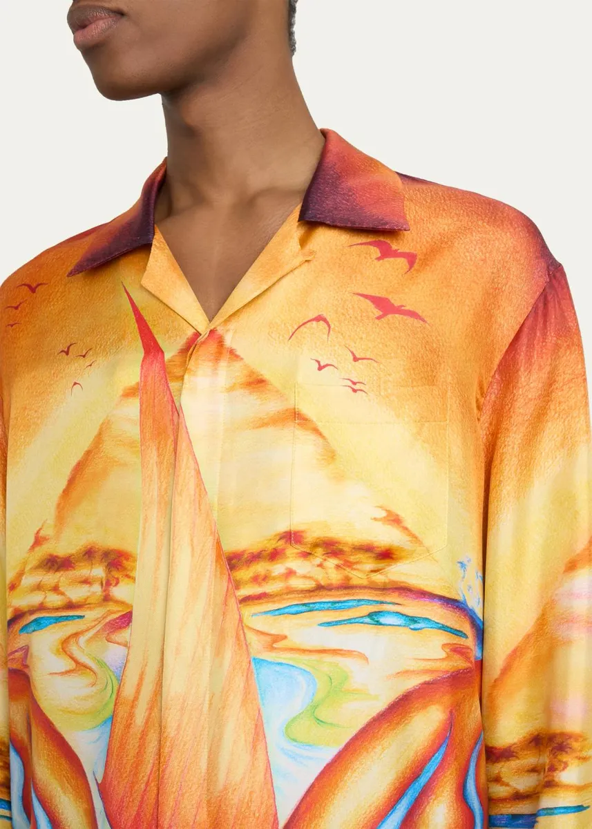 Casablanca Men's Printed Silk Camp Shirt | Thumbnail 5
