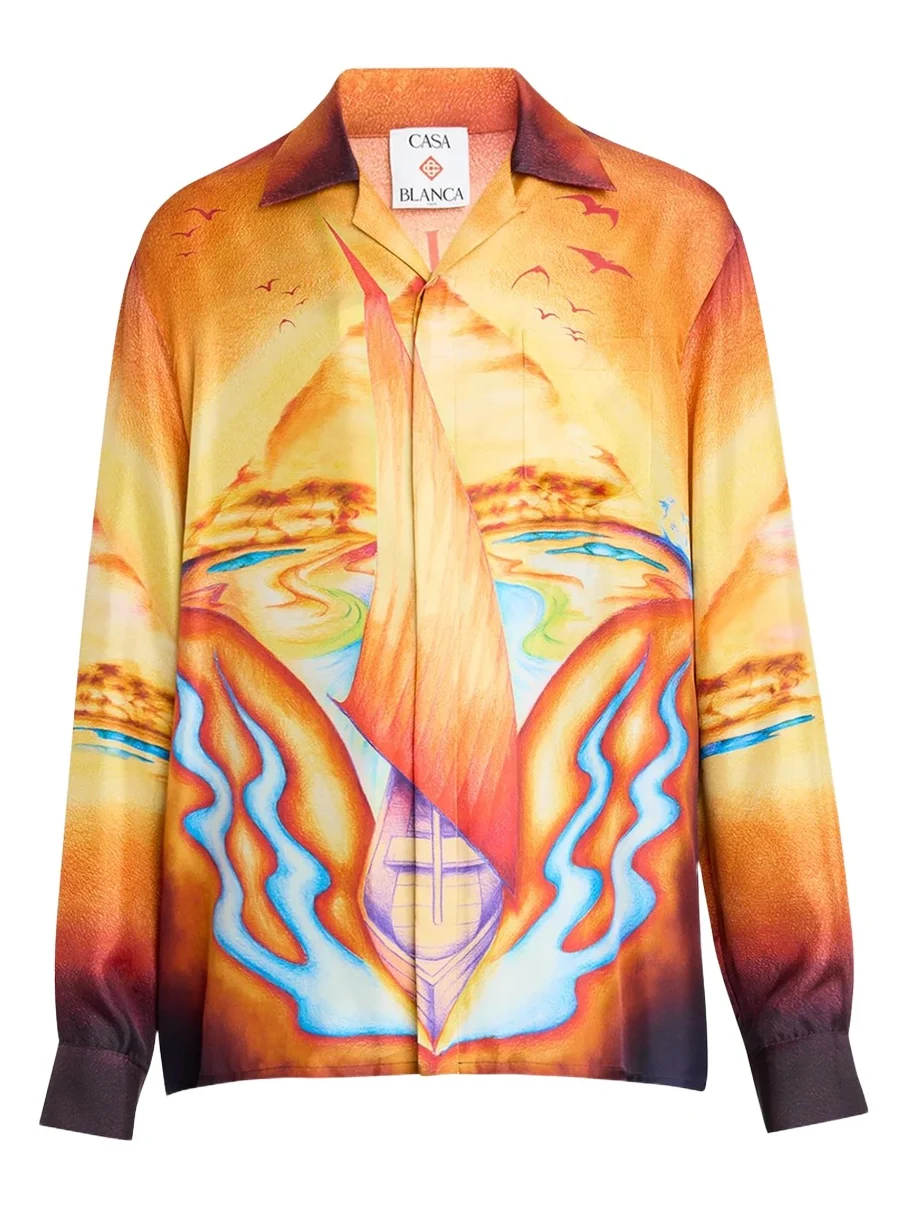 Casablanca Men's Printed Silk Camp Shirt