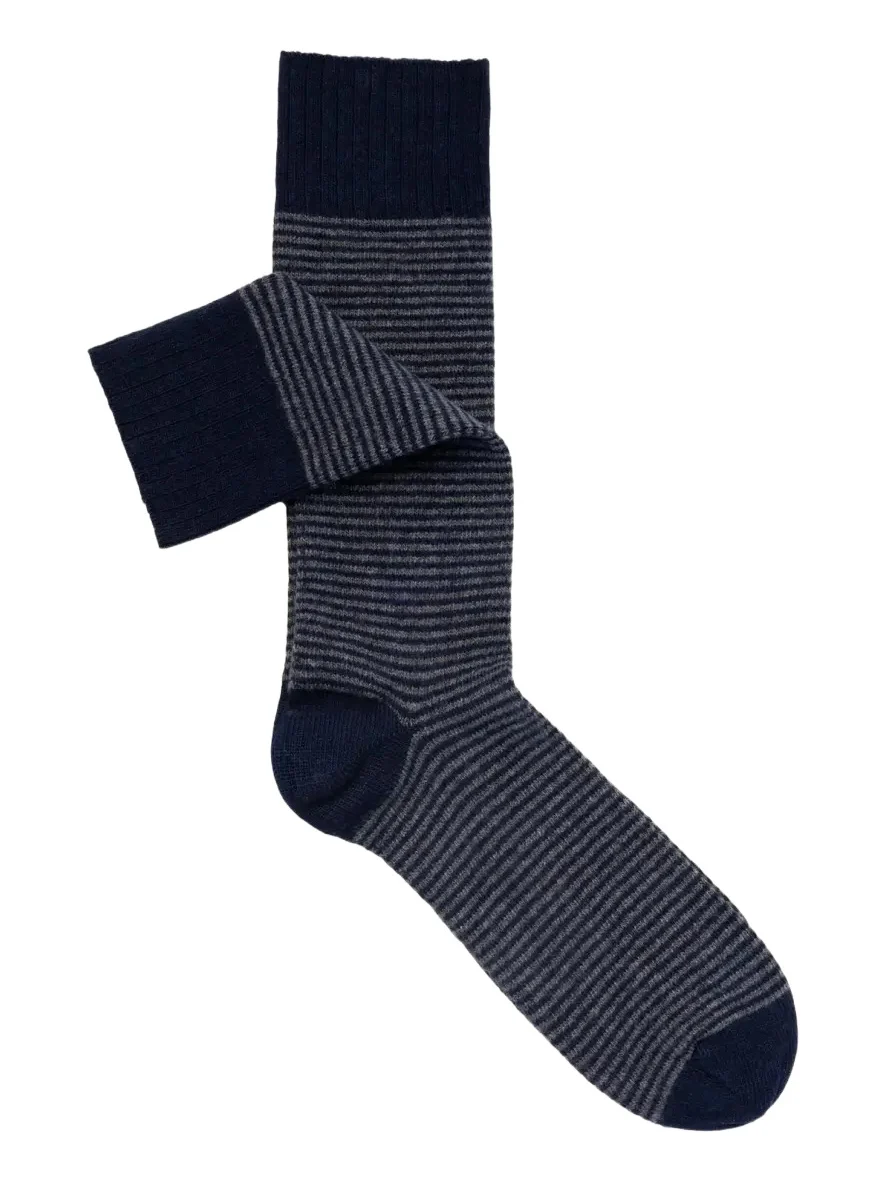 Sozzi Calze Men's Cashmere Blend Micro-Stripe Crew Socks