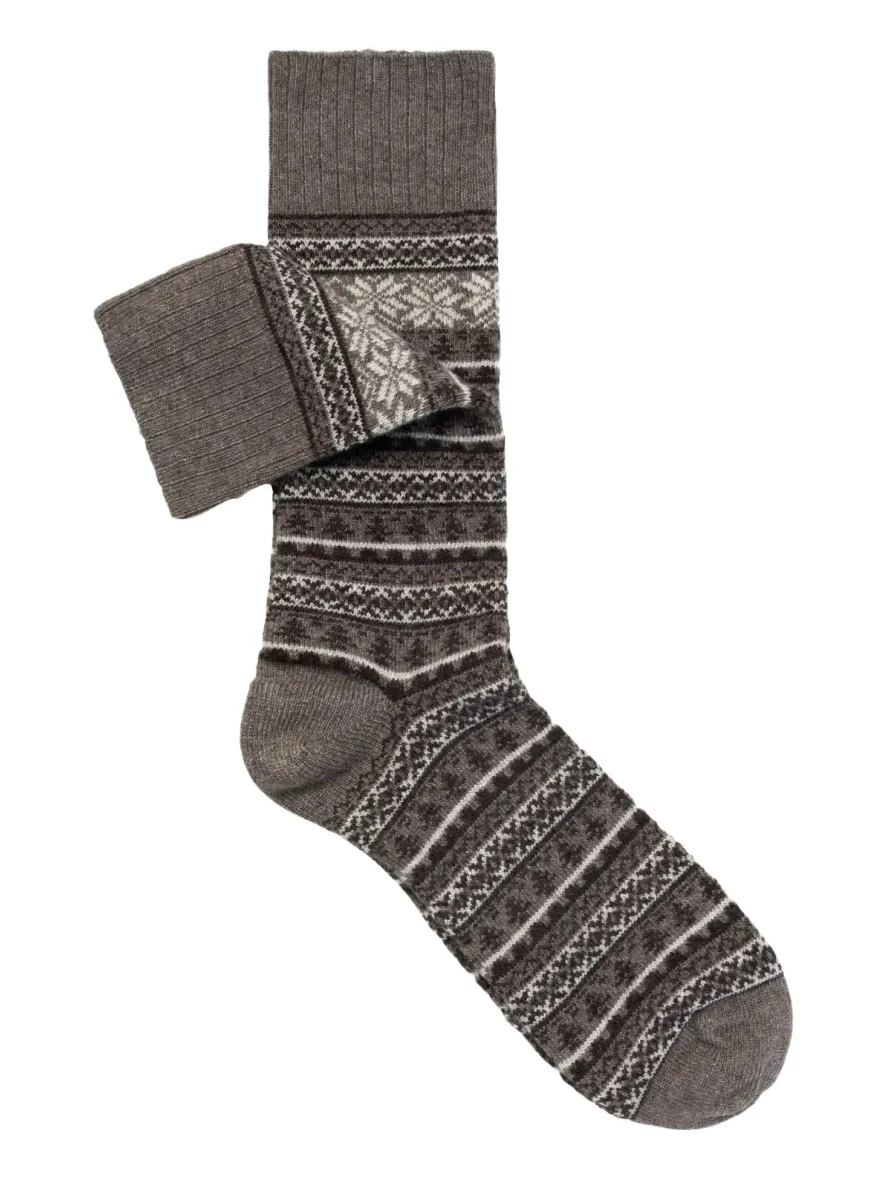 Sozzi Calze Men's Cashmere Blend Fair Isle Crew Socks