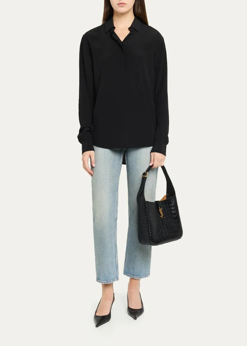 Saint Laurent Le 5 À 7 Logo Croc-Embossed Leather Bucket Bag | Thumbnail 5 Saint Laurent Le 5 À 7 Logo Croc-Embossed Leather Bucket Bag | Thumbnail 5