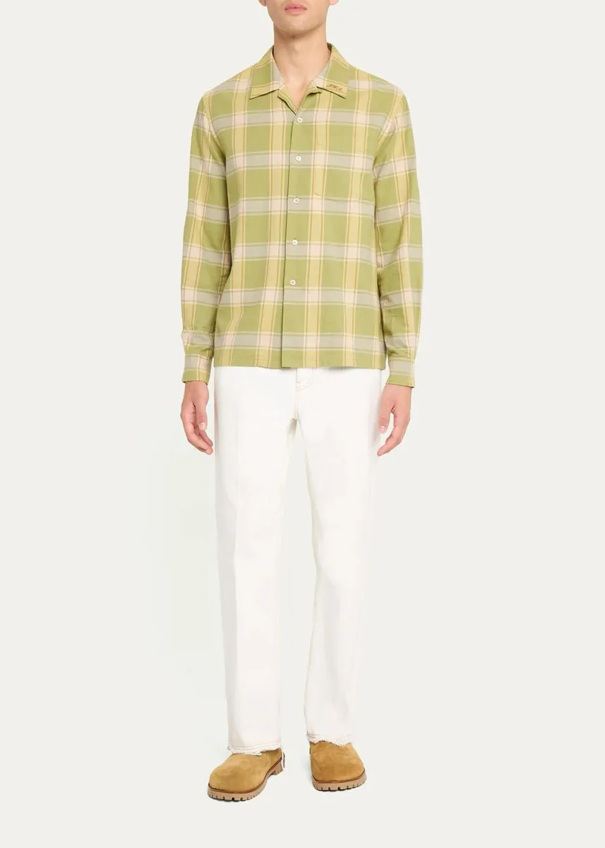 JW Anderson Men's Checked Cotton Camp-Collar Shirt | Thumbnail 2 JW Anderson Men's Checked Cotton Camp-Collar Shirt | Thumbnail 2