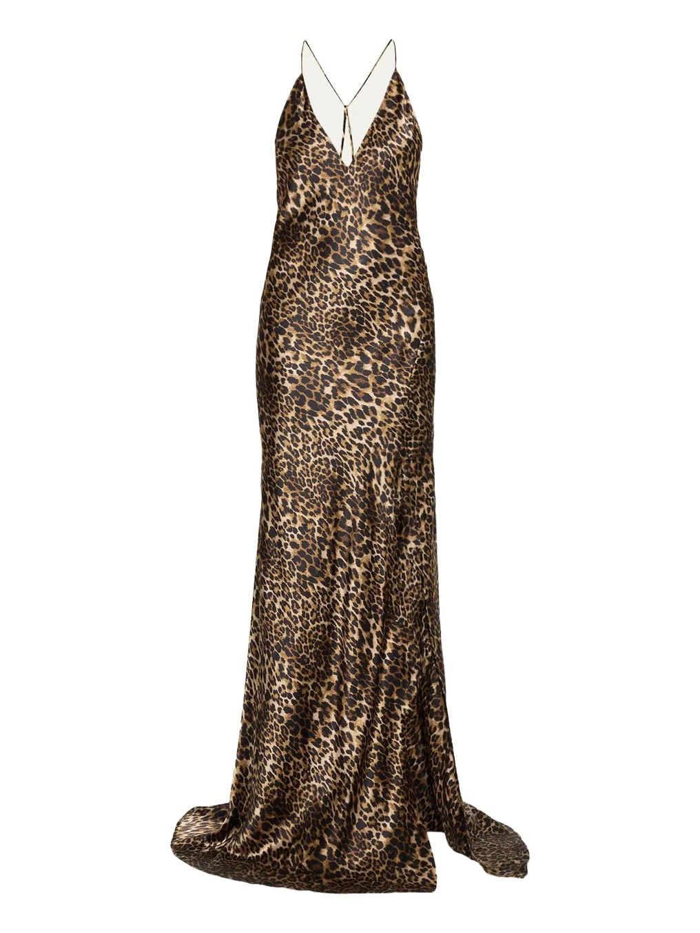 Nili Lotan 125th Kati Plunging Leopard-Print Silk Backless Slip Gown