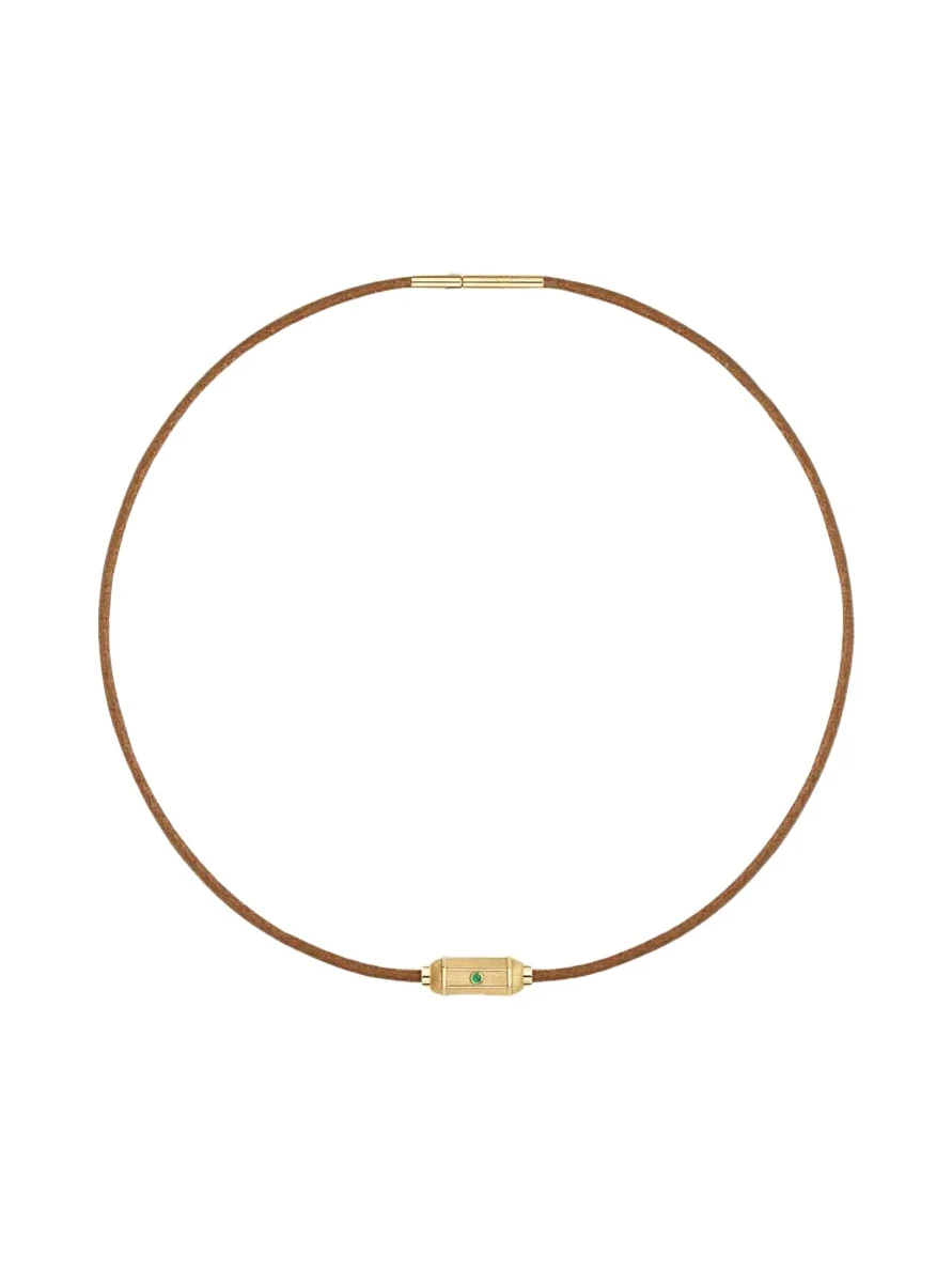 18K Yellow Gold, Emerald & Leather Cord Necklace/15" 18K Yellow Gold, Emerald & Leather Cord Necklace/15"