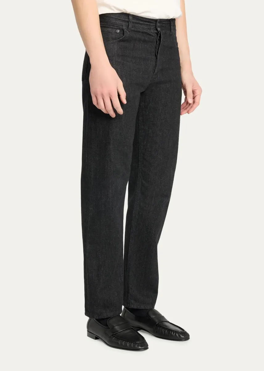 The Row Men's Moe Selvedge Black Denim Straight-Leg Jeans | Thumbnail 4