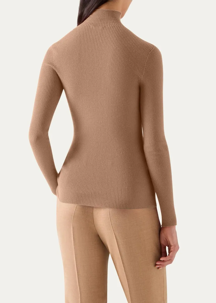 Akris Cashmere-Silk Fine Rib Mock-Neck Seamless Sweater | Thumbnail 3 Akris Cashmere-Silk Fine Rib Mock-Neck Seamless Sweater | Thumbnail 3