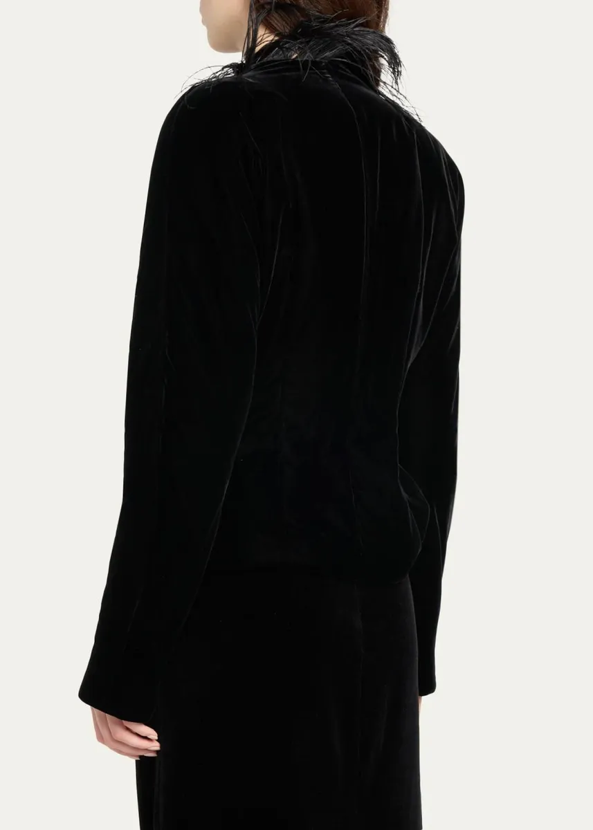 The Row Eunice Feather-Trim Velvet Slim Jacket | Thumbnail 3 The Row Eunice Feather-Trim Velvet Slim Jacket | Thumbnail 3