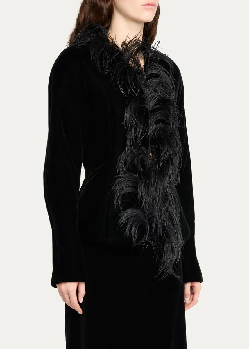 The Row Eunice Feather-Trim Velvet Slim Jacket | Thumbnail 4 The Row Eunice Feather-Trim Velvet Slim Jacket | Thumbnail 4