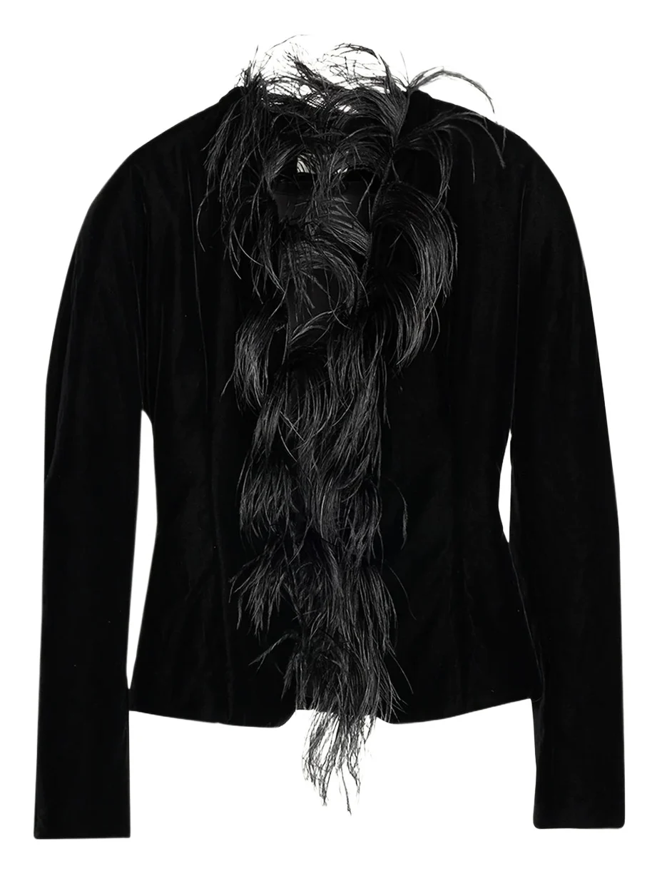 Eunice Feather-Trim Velvet Slim Jacket