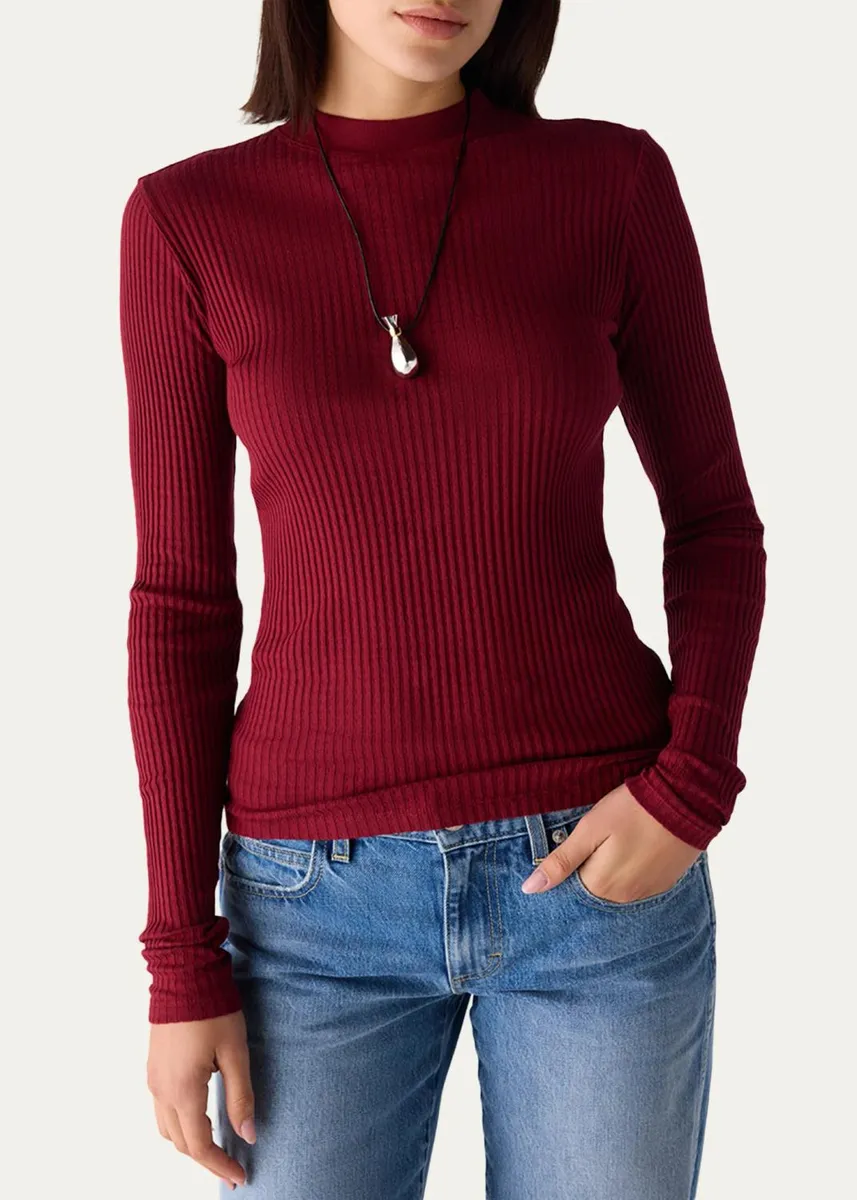 AMO Denim Ruthie Ribbed Mock-Neck Top | Thumbnail 2