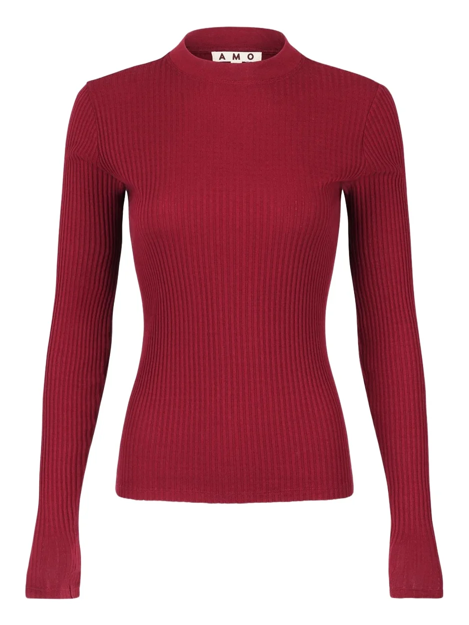 AMO Denim Ruthie Ribbed Mock-Neck Top
