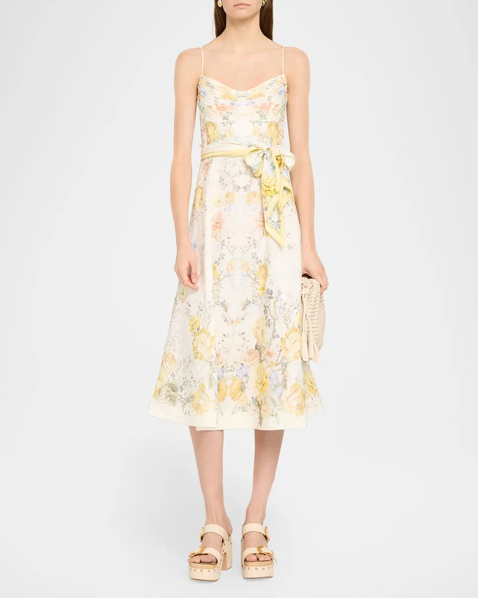 Zimmermann Clash Tuck Floral Linen Midi Dress | Thumbnail 2