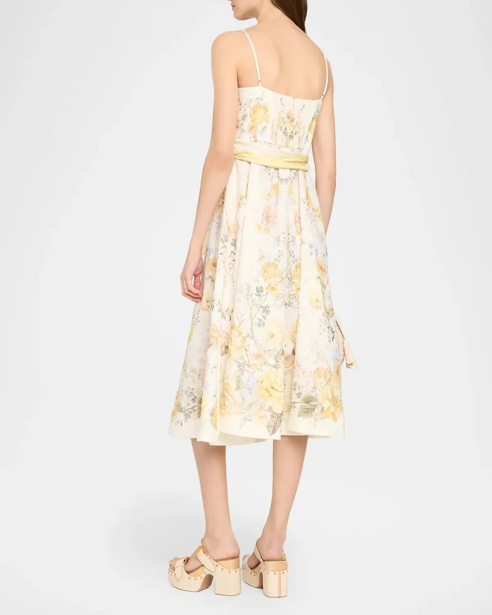Zimmermann Clash Tuck Floral Linen Midi Dress | Thumbnail 3