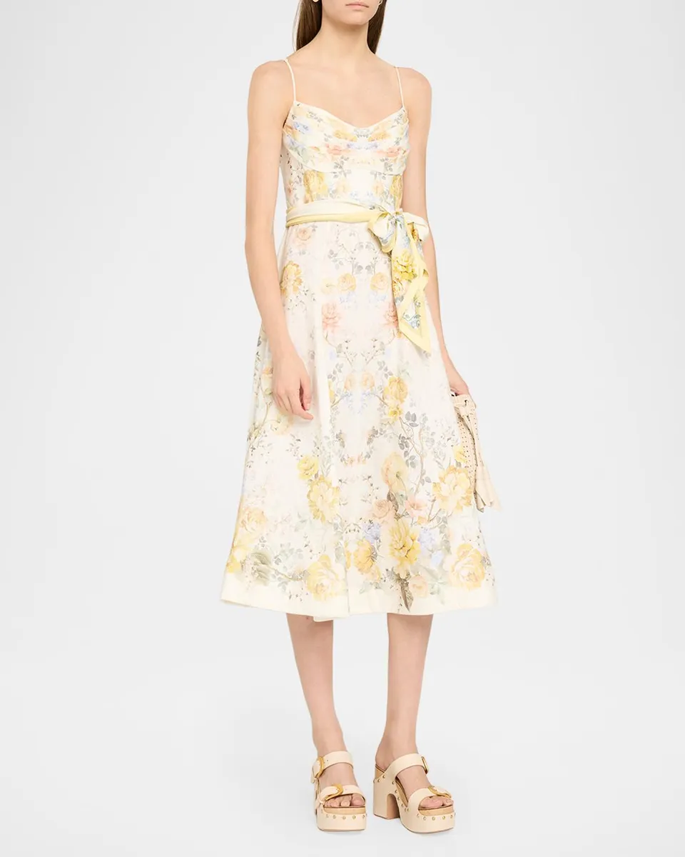 Zimmermann Clash Tuck Floral Linen Midi Dress | Thumbnail 4