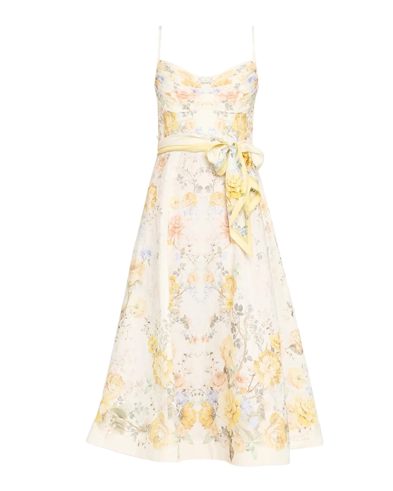 Clash Tuck Floral Linen Midi Dress Clash Tuck Floral Linen Midi Dress