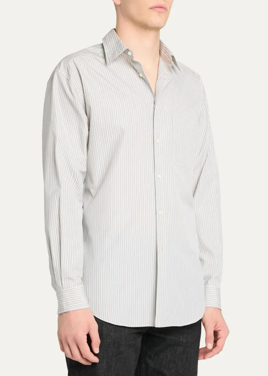 The Row Men's Uday Stripe Cotton Poplin Button-Front Shirt | Thumbnail 4