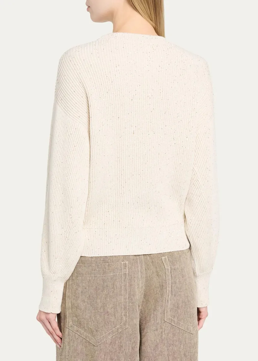 Brunello Cucinelli Shimmering Linen-Cotton Knit Crewneck Sweater | Thumbnail 3 Brunello Cucinelli Shimmering Linen-Cotton Knit Crewneck Sweater | Thumbnail 3