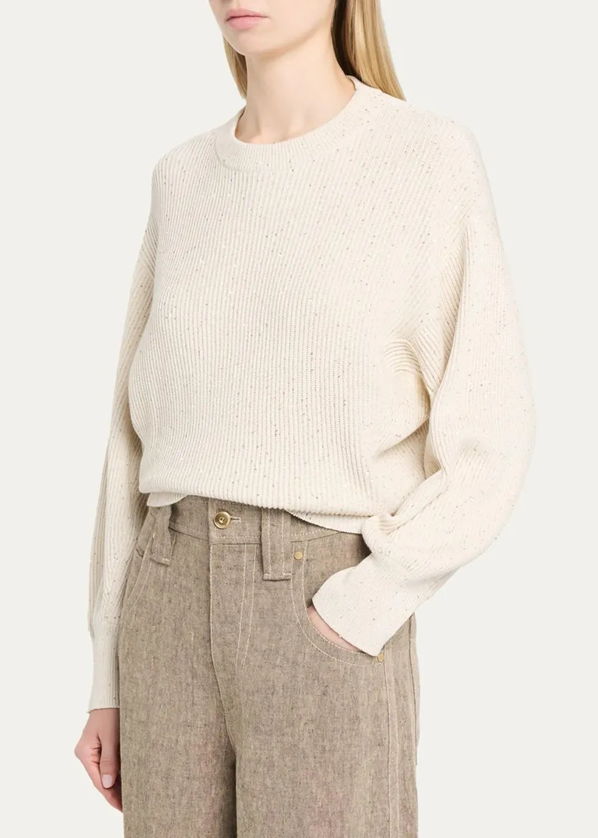 Brunello Cucinelli Shimmering Linen-Cotton Knit Crewneck Sweater | Thumbnail 4 Brunello Cucinelli Shimmering Linen-Cotton Knit Crewneck Sweater | Thumbnail 4