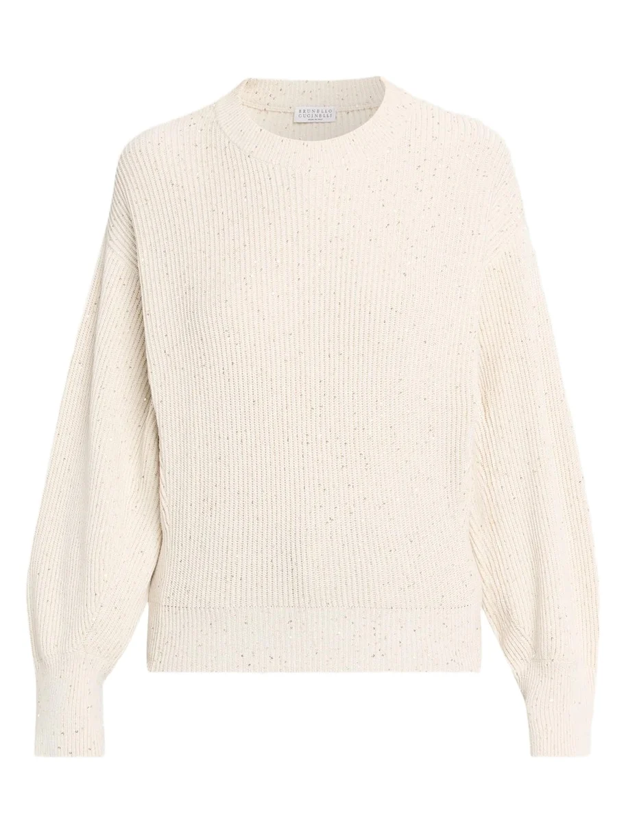 Shimmering Linen-Cotton Knit Crewneck Sweater