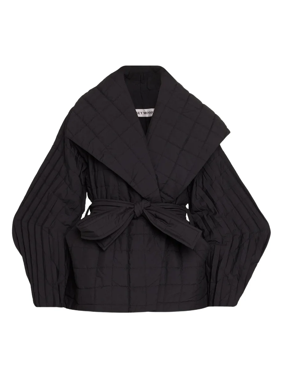 Pleated Grid Quilted Wrap Coat Pleated Grid Quilted Wrap Coat