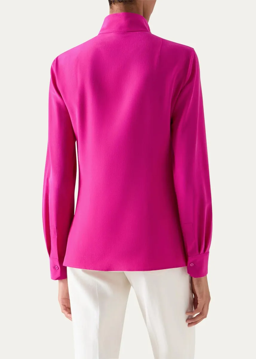 Akris Mock-Neck Silk Crepe Button-Front Tunic Blouse | Thumbnail 3 Akris Mock-Neck Silk Crepe Button-Front Tunic Blouse | Thumbnail 3