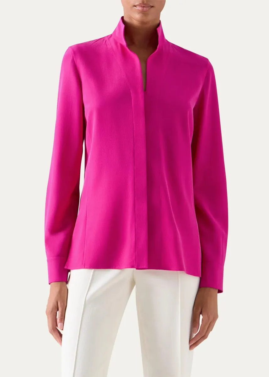Akris Mock-Neck Silk Crepe Button-Front Tunic Blouse | Thumbnail 4 Akris Mock-Neck Silk Crepe Button-Front Tunic Blouse | Thumbnail 4