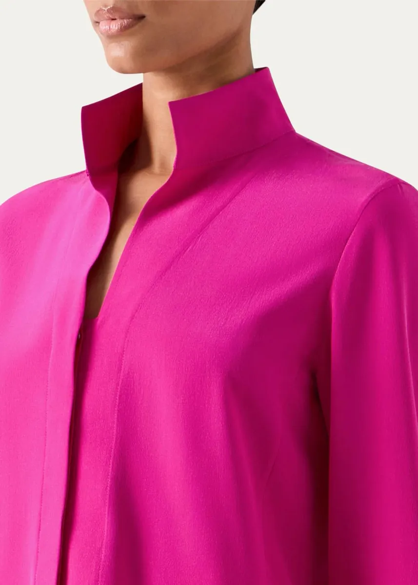 Akris Mock-Neck Silk Crepe Button-Front Tunic Blouse | Thumbnail 5 Akris Mock-Neck Silk Crepe Button-Front Tunic Blouse | Thumbnail 5