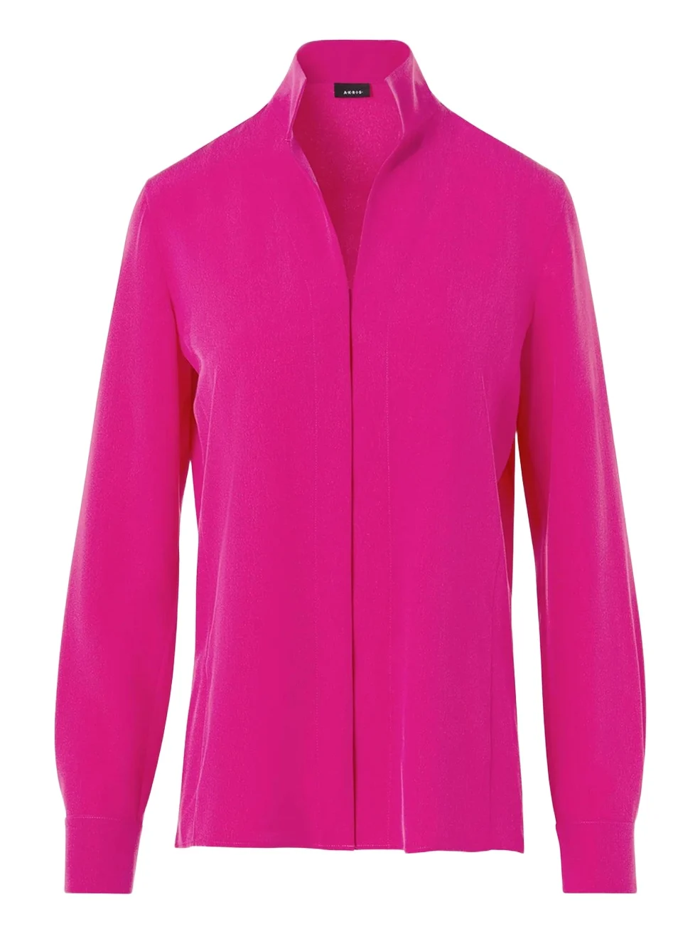 Mock-Neck Silk Crepe Button-Front Tunic Blouse