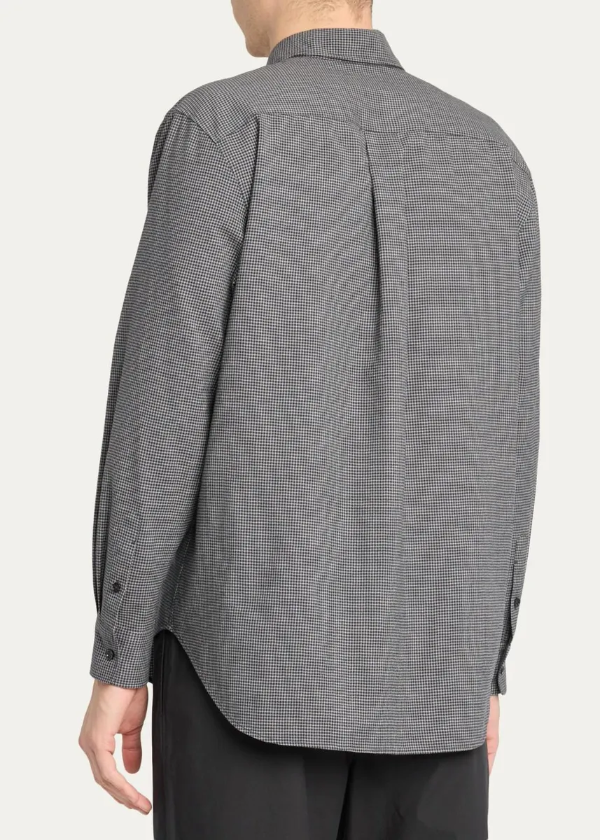 The Row Men's Victor Micro-Check Woven Button-Front Shirt | Thumbnail 3 The Row Men's Victor Micro-Check Woven Button-Front Shirt | Thumbnail 3