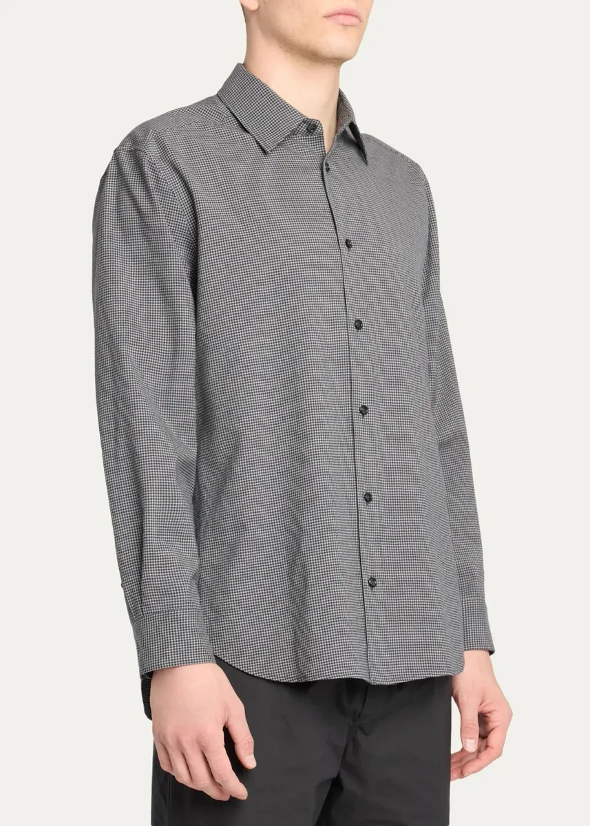 The Row Men's Victor Micro-Check Woven Button-Front Shirt | Thumbnail 4 The Row Men's Victor Micro-Check Woven Button-Front Shirt | Thumbnail 4