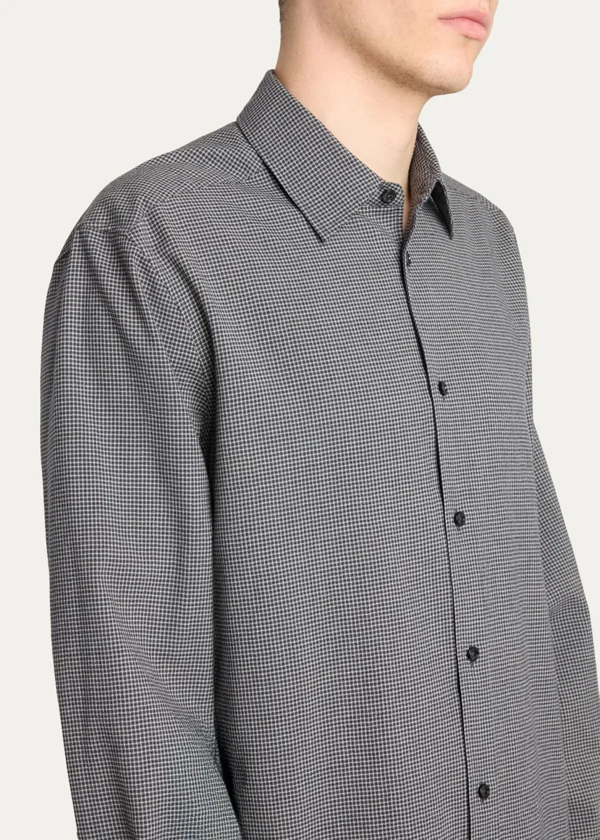 The Row Men's Victor Micro-Check Woven Button-Front Shirt | Thumbnail 5 The Row Men's Victor Micro-Check Woven Button-Front Shirt | Thumbnail 5