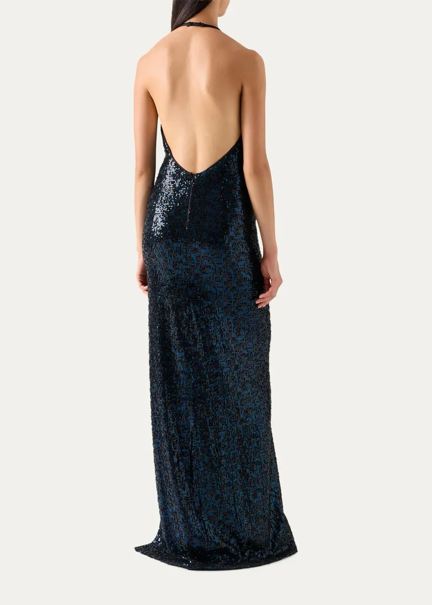 Akris Sequined Tulle Halter Slit Gown | Thumbnail 3