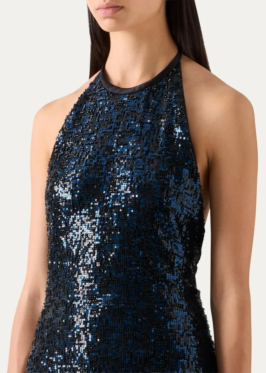 Akris Sequined Tulle Halter Slit Gown | Thumbnail 5
