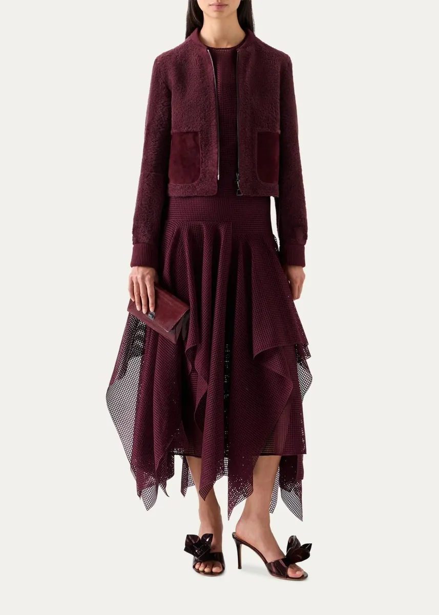 Akris Long-Sleeve Techno Grid Weave Drop-Waist Midi Dress | Thumbnail 2 Akris Long-Sleeve Techno Grid Weave Drop-Waist Midi Dress | Thumbnail 2