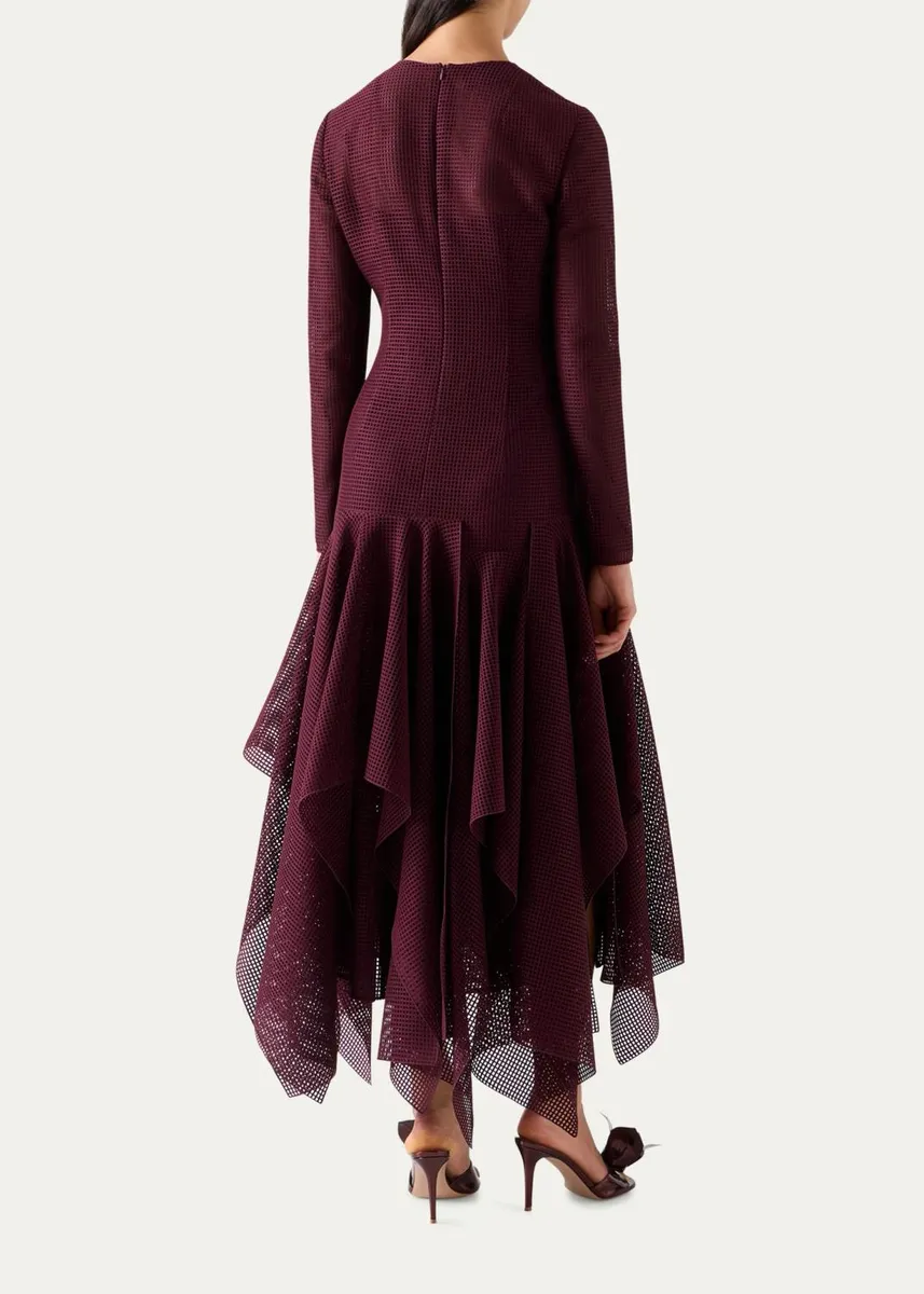 Akris Long-Sleeve Techno Grid Weave Drop-Waist Midi Dress | Thumbnail 3 Akris Long-Sleeve Techno Grid Weave Drop-Waist Midi Dress | Thumbnail 3