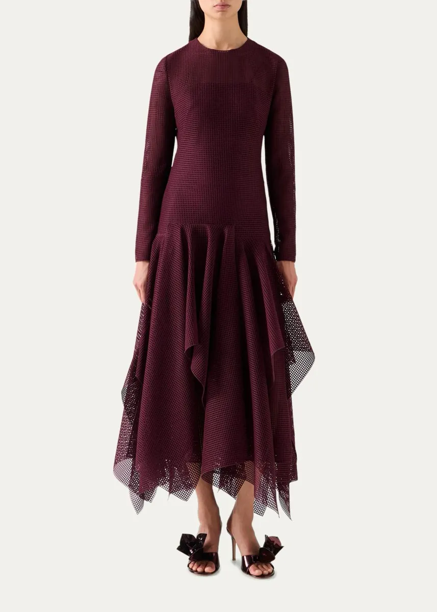 Akris Long-Sleeve Techno Grid Weave Drop-Waist Midi Dress | Thumbnail 4 Akris Long-Sleeve Techno Grid Weave Drop-Waist Midi Dress | Thumbnail 4