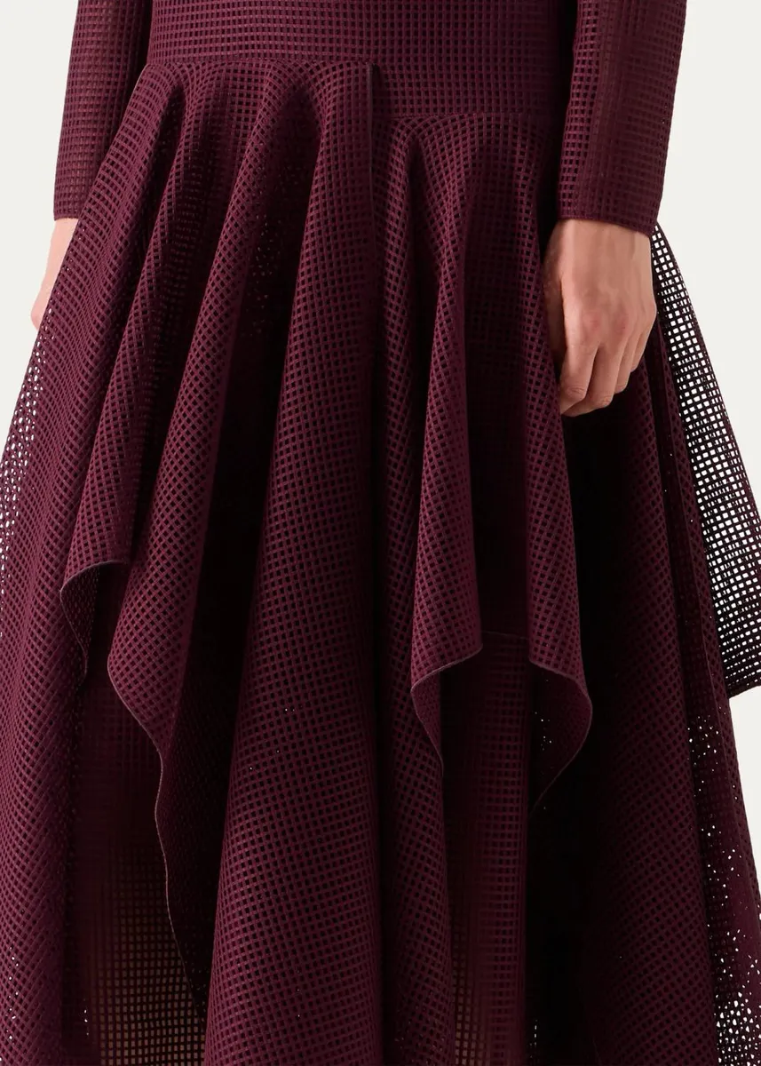 Akris Long-Sleeve Techno Grid Weave Drop-Waist Midi Dress | Thumbnail 5 Akris Long-Sleeve Techno Grid Weave Drop-Waist Midi Dress | Thumbnail 5
