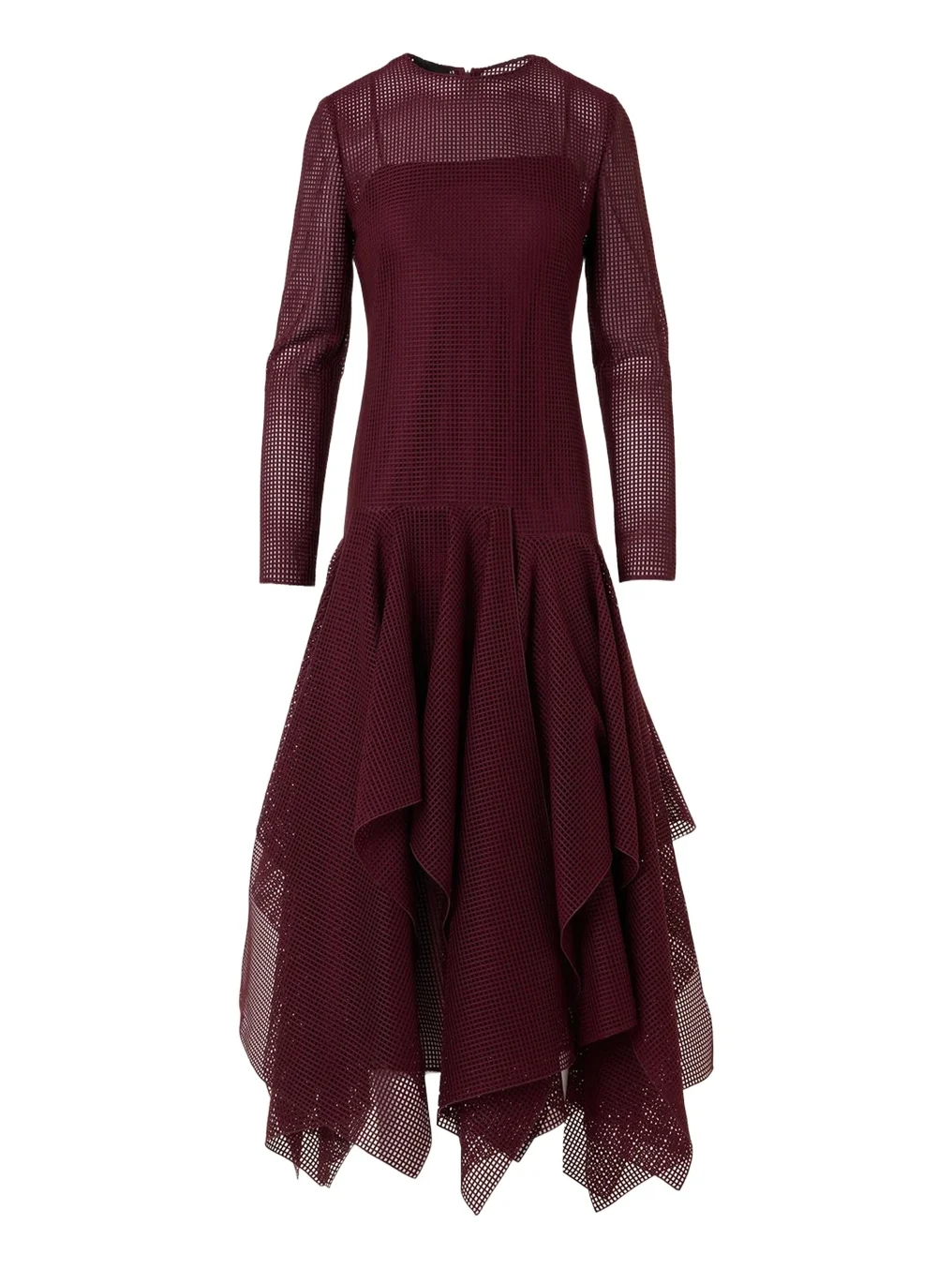 Long-Sleeve Techno Grid Weave Drop-Waist Midi Dress