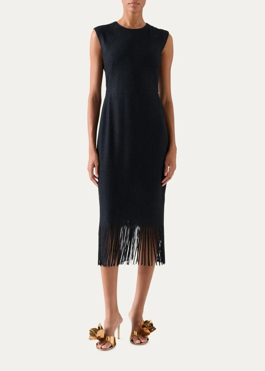 Akris Sleeveless Techno Guipure Fringed Midi Dress | Thumbnail 2 Akris Sleeveless Techno Guipure Fringed Midi Dress | Thumbnail 2